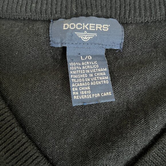 Dockers Mens Storm Marl Soft Acrylic V-Neck Cable Knit Sweater Vest Black L - Picture 3 of 5